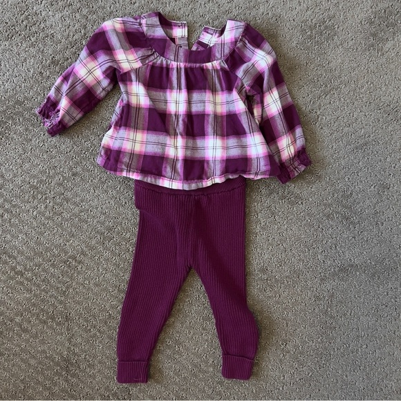 Baby Gap Plaid Top And Leggings Set Purple Size 6-12 mths - Picture 1 of 5